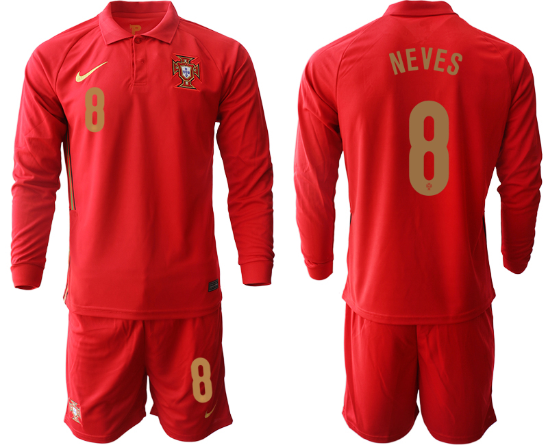 Men 2021 European Cup Portugal home red Long sleeve #8 Soccer Jersey